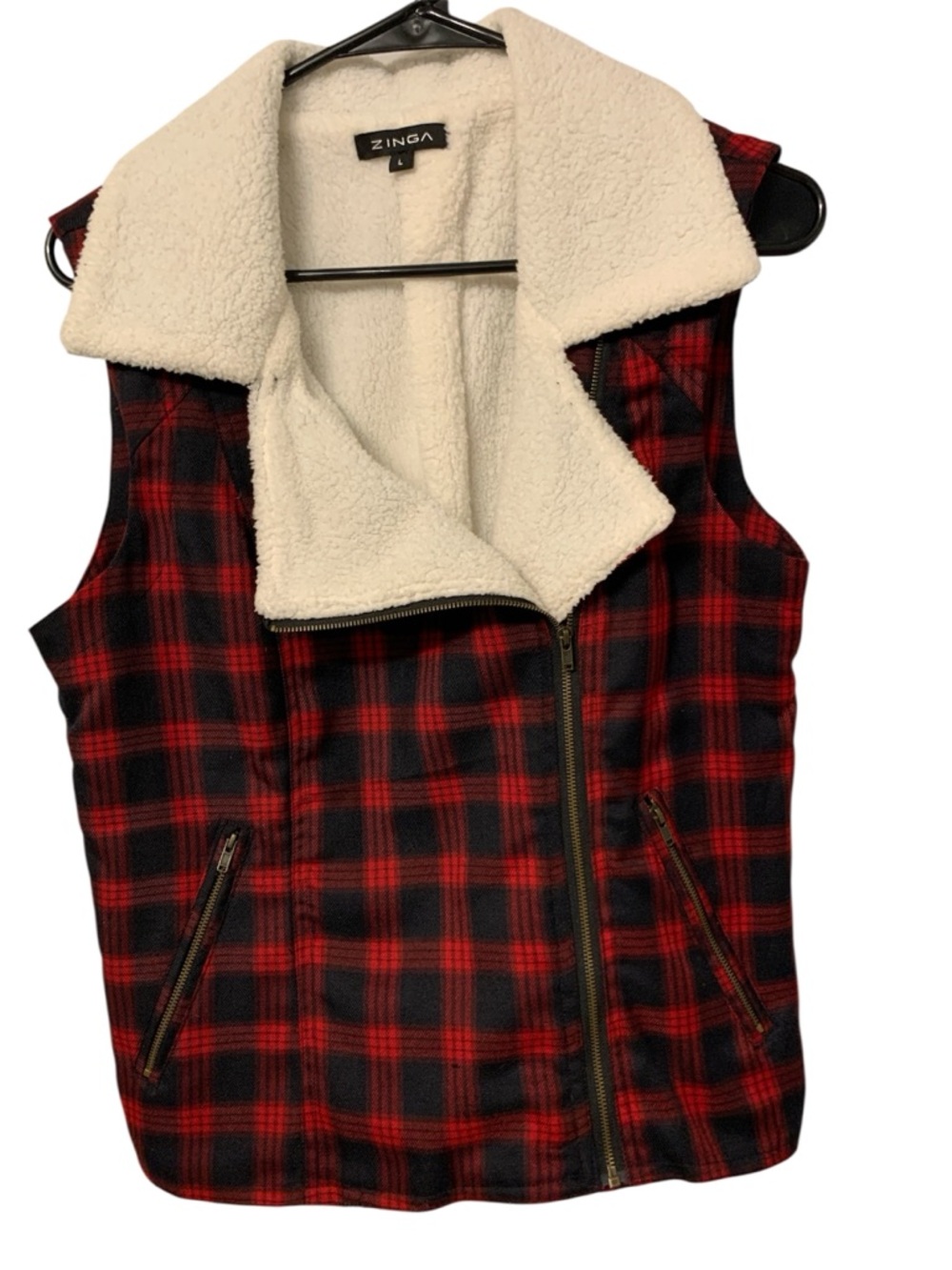 Zinga Red & Black Plaid Sherpa-Lined Vest Large